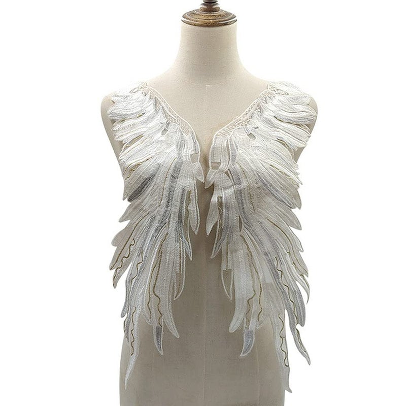 1 Pair of White High-Density Fine Milk Silk Fabric Embroidery Lace DIY Stage Costume Accessories Headwear Accessories (Color 1)
